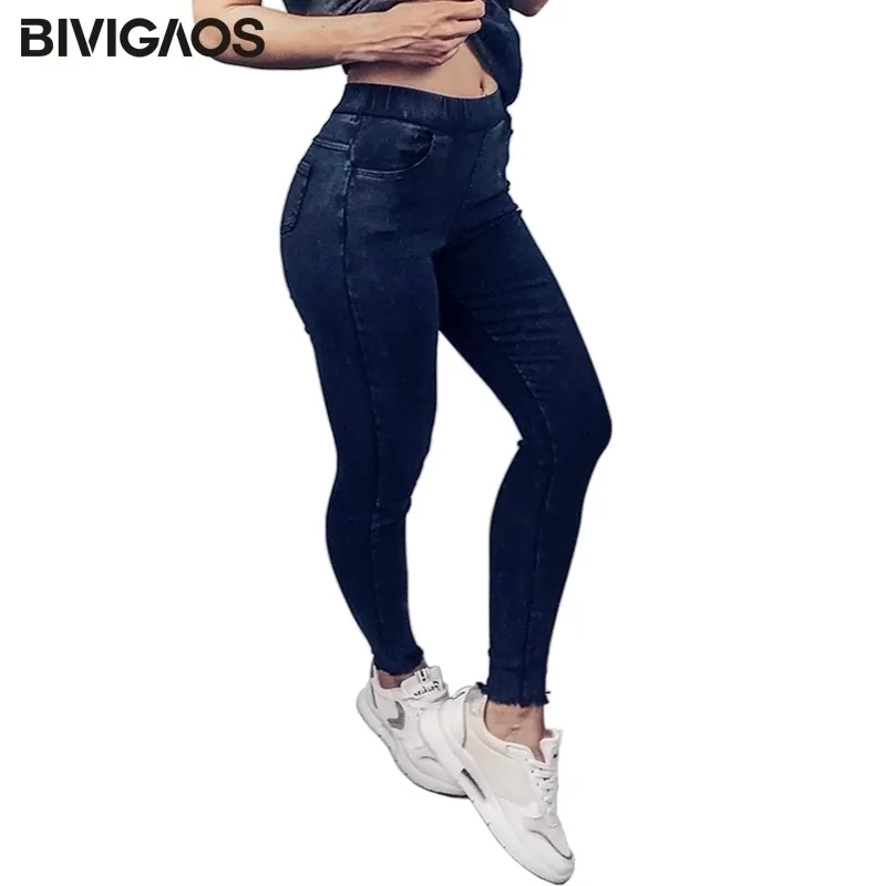 Bivigaos Spring Fall Burrs ноги вышитые буквы вымытые джинсы леггинсы тощие джеггинты тонкие тканые карандашные брюки для женщин 201029