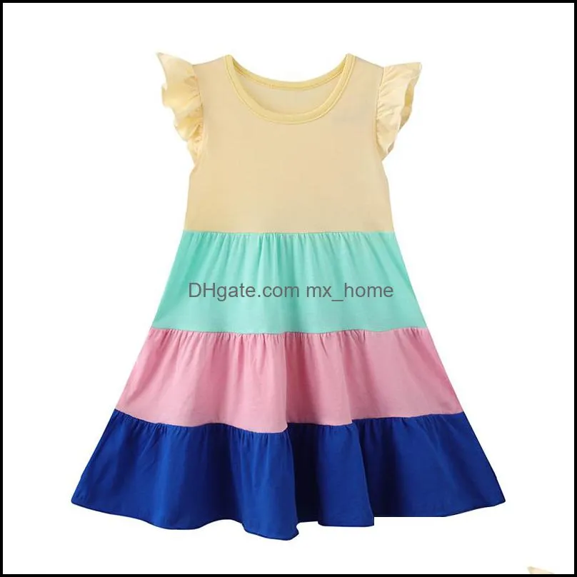 kids clothes girls ruffle sleeve dress children Rainbow stripe Princess Dresses summer Boutique fashion baby Clothing Z4931