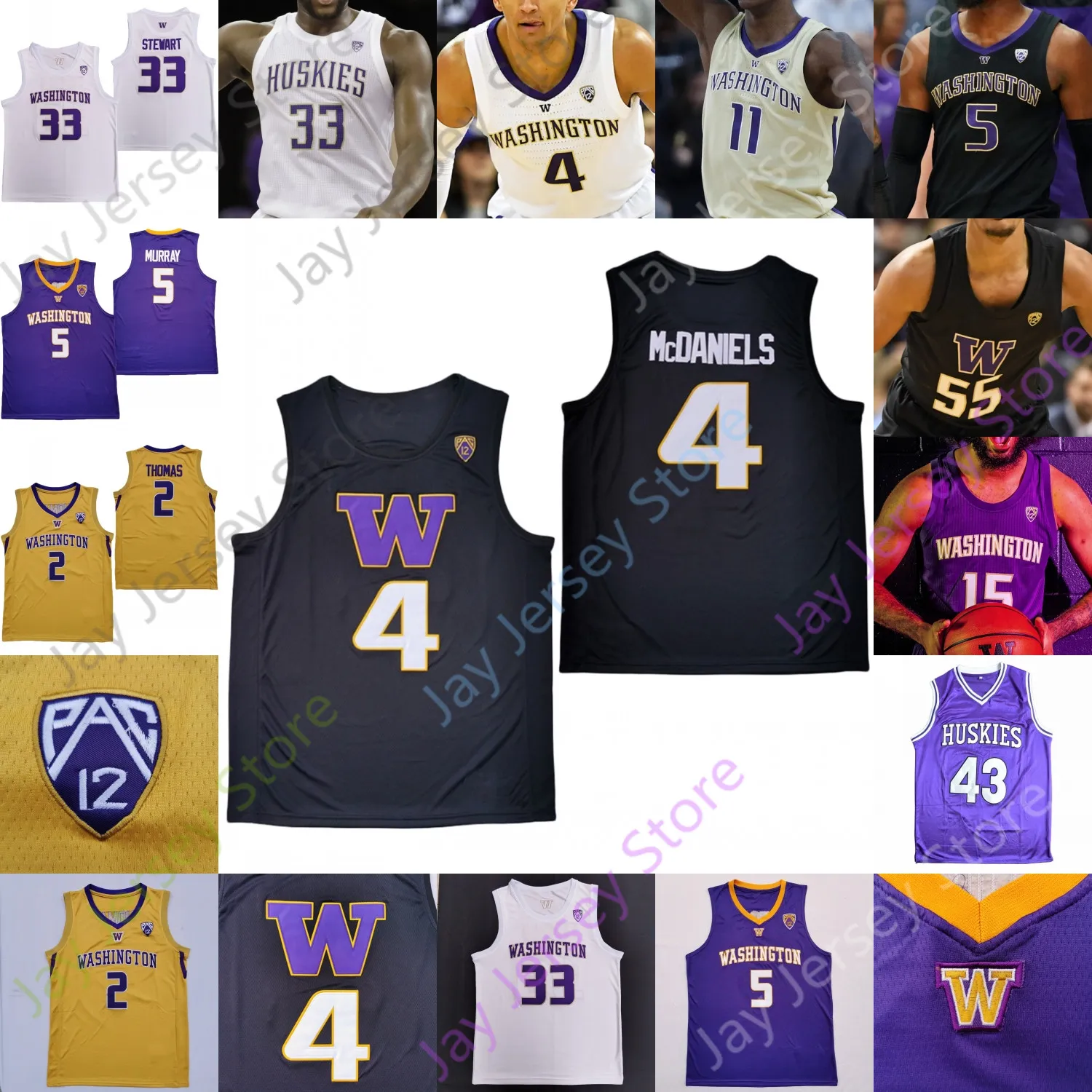 Washington Huskies Basketbol Jersey NCAA Koleji ISAIAH Stewart Jaden McDaniels Nahziah Carter Green Bey Wright Fultz Murray Ross Thomas