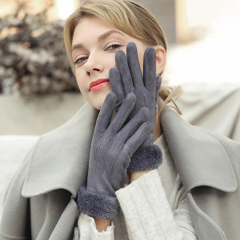 Guantes de invierno para mujer, cómodos, de felpa, cálidos, gruesos, a  prueba de frío, para conducir al aire libre, guantes de pantalla táctil a