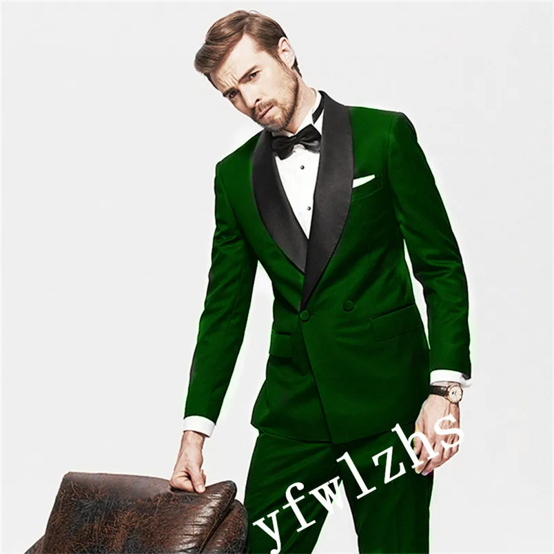 Popular Double-Breasted Groomsmen Shawl Lapel Groom Tuxedos Men Suits Wedding/Prom Best Man Blazer ( Jacket+Pantst+Tie) Y201