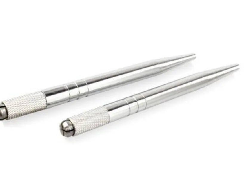 Silver Aluminum Professional Manual Tattoo Pen Permanent Makeup Tattooing Pens 3D Eyebrow Embroidery MicroBlading