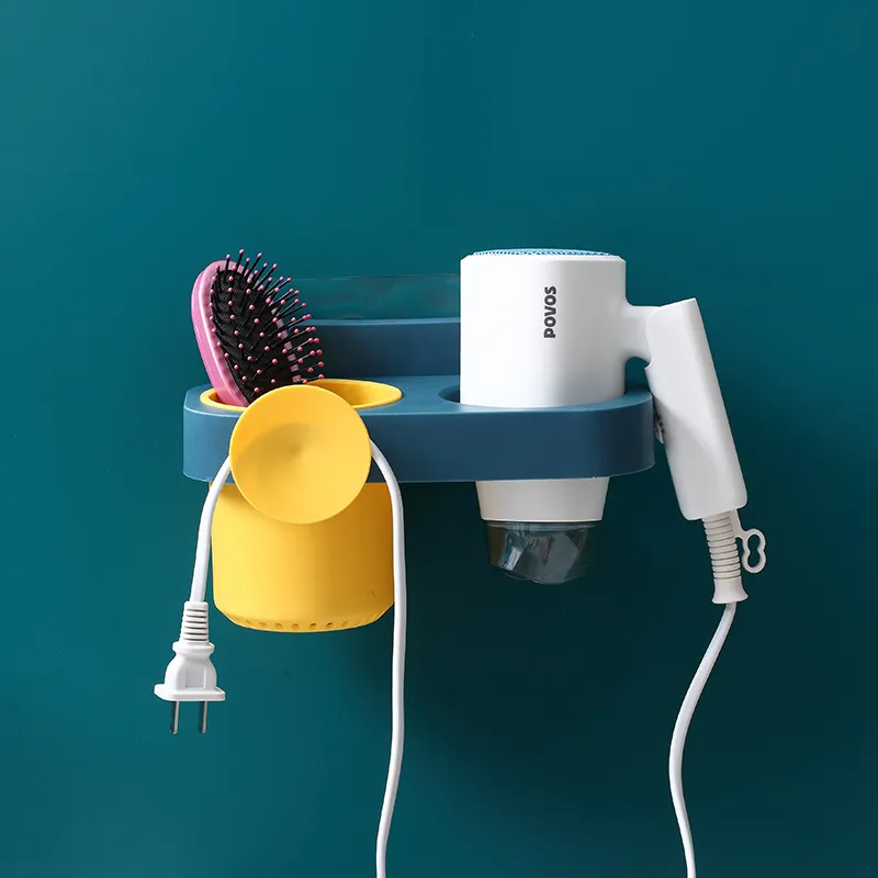 Support de rangement pour sèche-cheveux sans poinçon, étagère de salle de bain en PP, support mural pour sèche-cheveux, organisateur de sèche-cheveux, accessoires de salle de bain