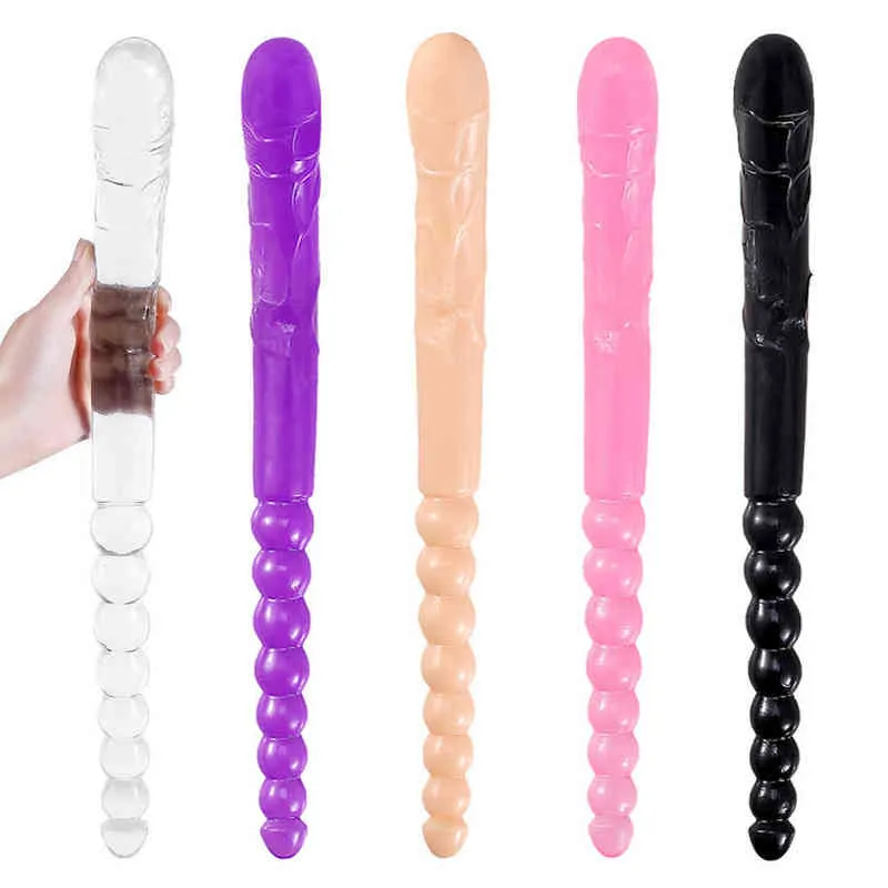 Nxy Dildos 370mm Long Doux Double Tête Gode Jouets pour Adulte Flexible Gelée Vagin Anal Femmes Gay Lesbienne Terminé Dong Pénis Artificiel 1223