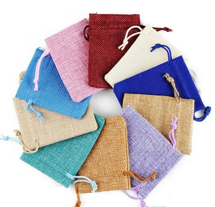 Mini Pouch Jute Bag Linen Hemp Small Drawstring Bags Ring Necklace Jewelry Pouches Wedding Favors Gift Packaging 17*23CM