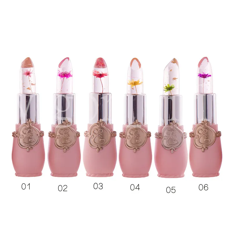 Lip Balm Jelly Crystal Lipstick met bloem 6 Temperatuurkleur Verandering Waterdichte voedzame Moisturizer Coloris Maquillage