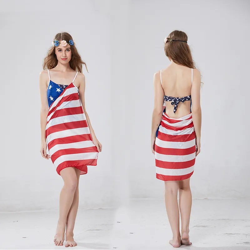 American Flag Beach Cover-Ups Bikini Blusa Traje de baño Camisa de protección solar Mantón MULTIFECCIÓN