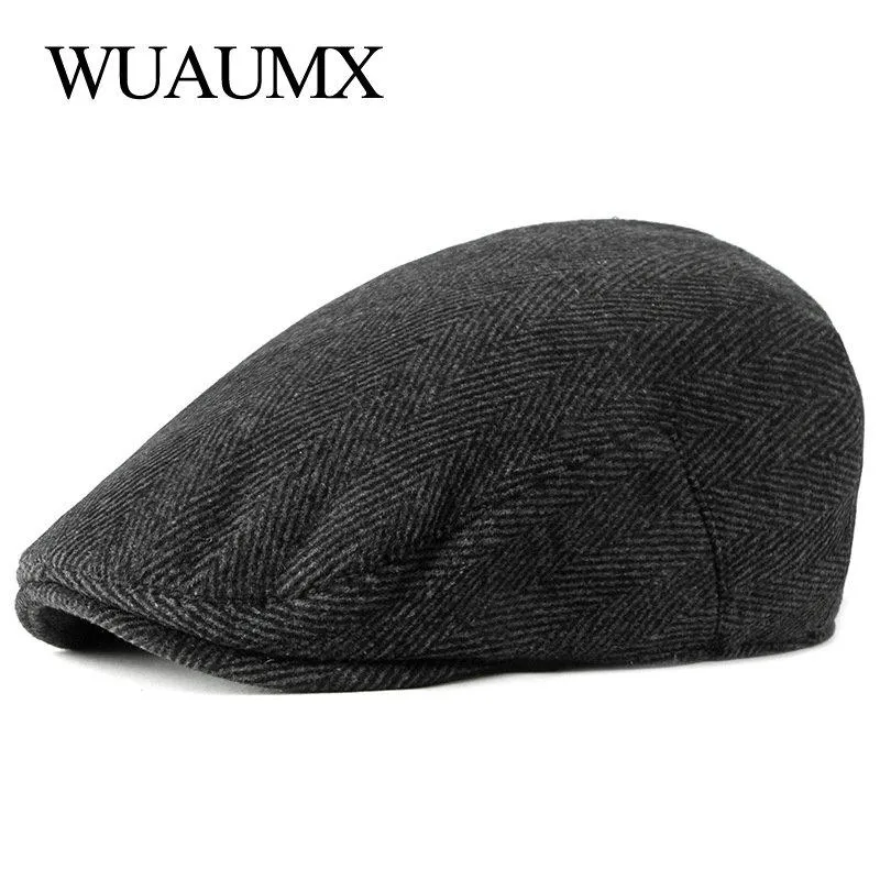 Bérets Wuaumx Printemps Automne Béret Chapeaux Pour Hommes Rétro Britannique Laine Peaked Plat Ivy Cap Personnes Âgées Chapeau À Chevrons D'âge Moyen