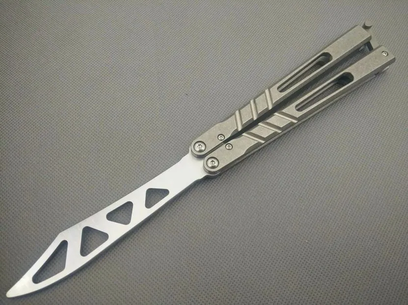 balisong grigio AB D2 canale manico in titanio farfalla trainer training coltello sistema di boccole Artigianato collezione di arti marziali knvies