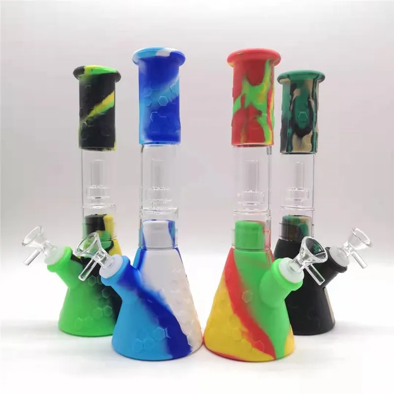 Becher in silicone Bong Percolators Perc pipe ad acqua shisha narghilè set di tubi percolatore con bong per fumatori in vetro