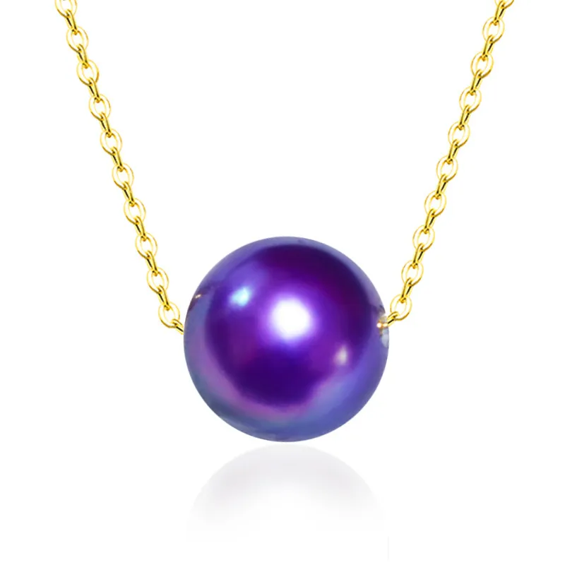 NYMPH Real Freshwater Pearl Pendant Necklace 7-8mm Round Purple Pearl 18K Gold Chain For Women Fine Jewelry 2020 D348 Q0531