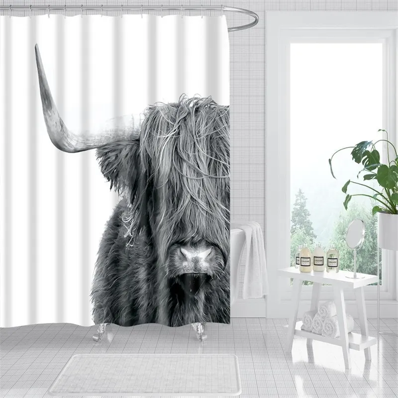 Waterproof blue animal bath curtain for bathroom Cute 3D animal print shower curtains bathroom curtain cortina de bano 201128