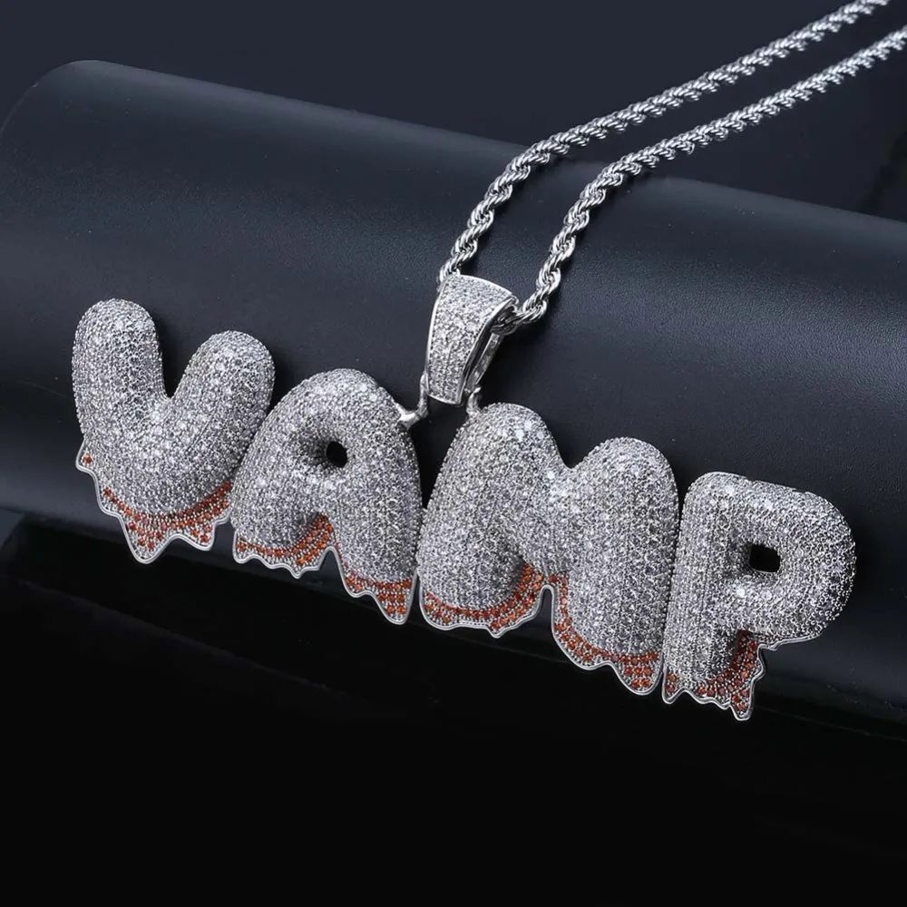 -Z 0-9 Aangepaste naam rode bodem letters hanger ketting voor mannen vrouwen zirkoon hiphop sieraden