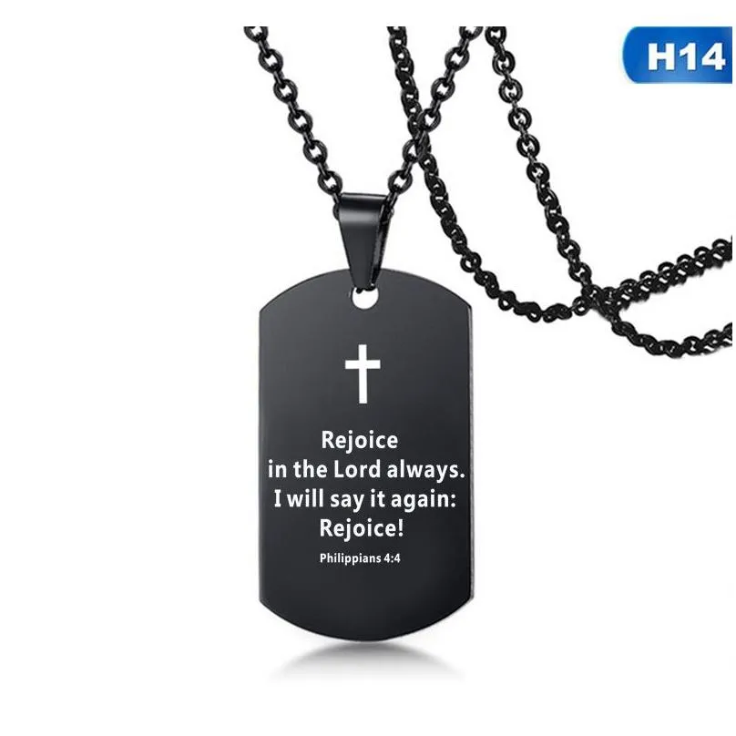 bible verse necklace cross stainless steel mens necklace dog tag pendant religious jewelry black for christian prayer gift