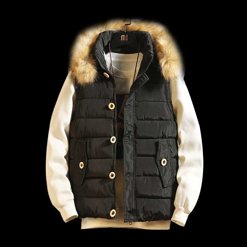 fur hooded vest mens