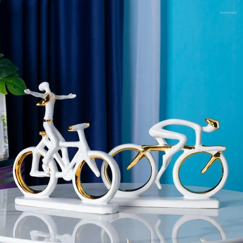 Objets décoratifs Figurines Moderne Céramique Cyclisme Abstrait Personnage Statue Ornements Sculpture Artisanat Home Office Décor Accessoires Mer