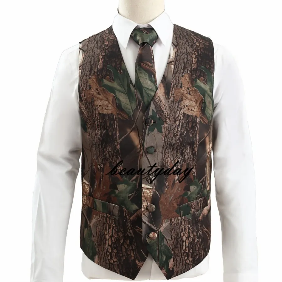 Country Style Camo Boy Vêtements de cérémonie Gilets de camouflage pour la fête de mariage Enfants Garçon Gilet et cravate Vêtements de cérémonie sur mesure Real 276o