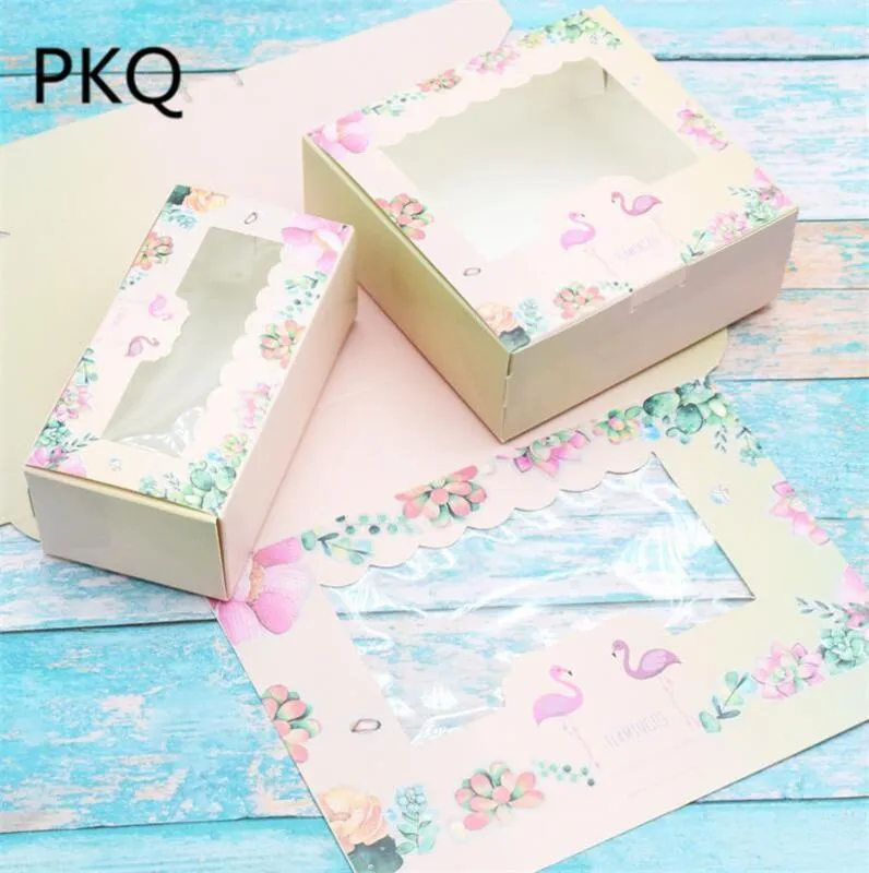 Подарочная упаковка 5pcs 3 размера розовая фламинго торт коробку для бумажной упаковки для выпечки кекса с пакетами с окнами с поставками 1