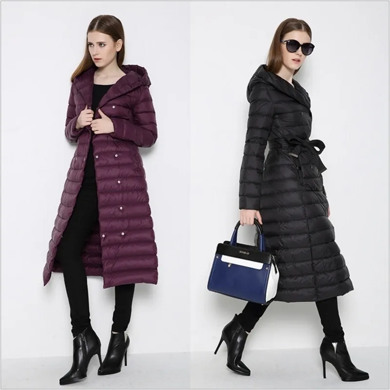 NewBnag бренд длинные вниз женщины утка пуховик зимнее пальто женщина перо теплые тонкие ветровка женские с капюшоном верхняя одежда 201103
