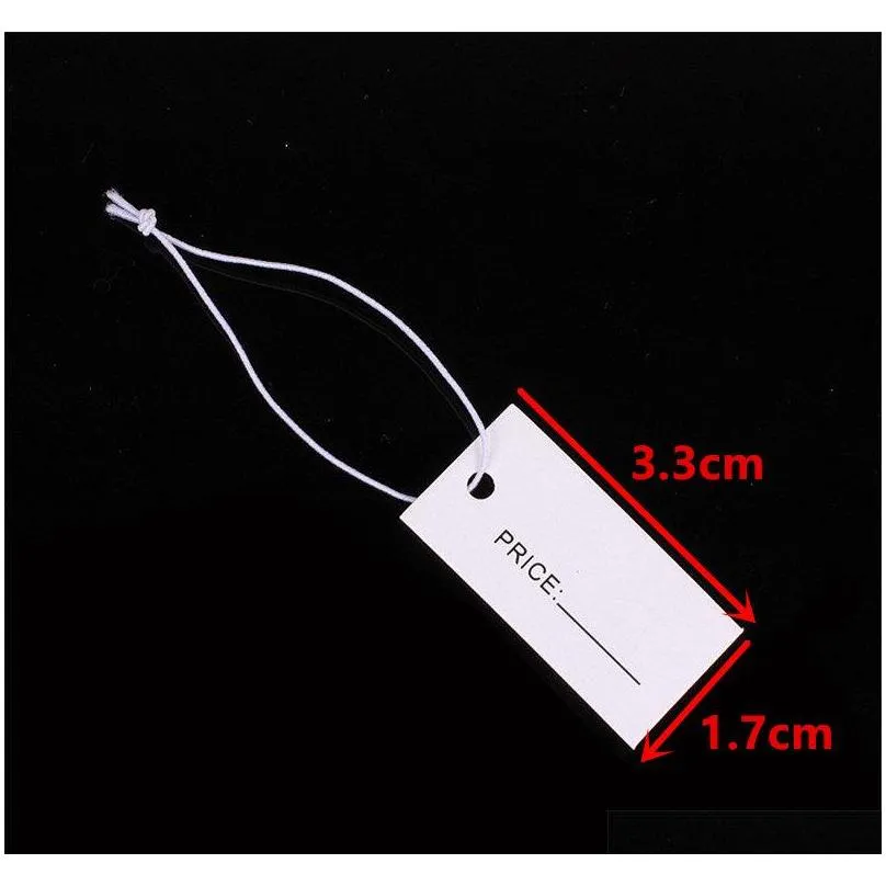 1000pcs 1.7*3.3cm one side printed white paper price tags with elastic string hang price tags label for jewelry