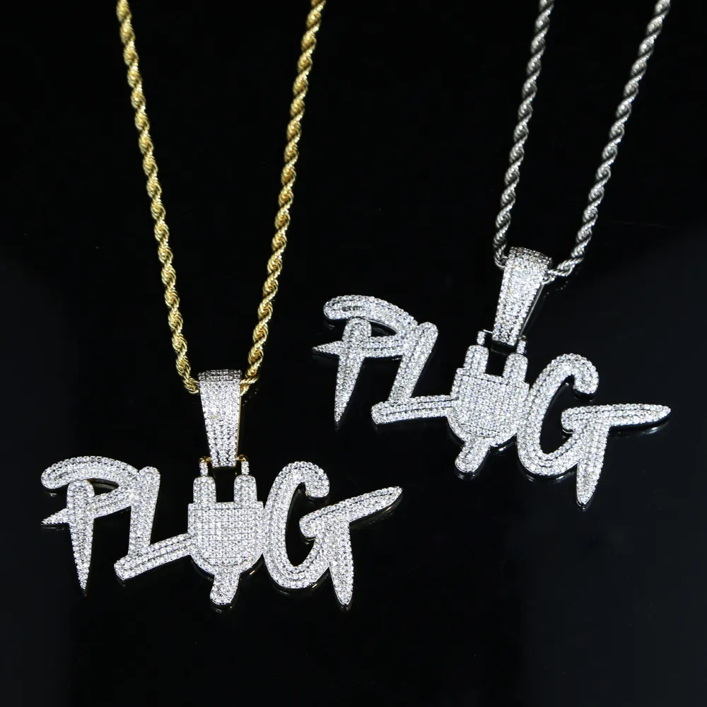 Iced Out Two Color Plug Letter Pendant Paled High Quality Cubic Zircon Hip Hop Necklace Chain Men's Boy Rock Jewelry Wholesal270r