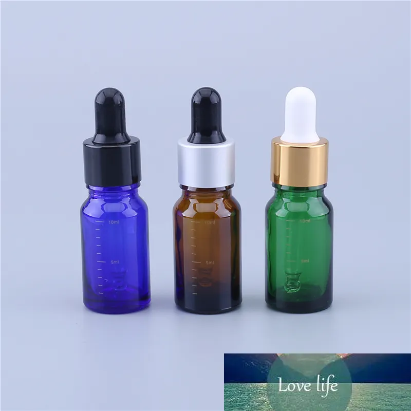 200pcs/lot Empty 10ML Scale Glass Serum Dropper Bottle 10cc Amber Blue Green Essential Oil Bottles with Scale on The Bottle