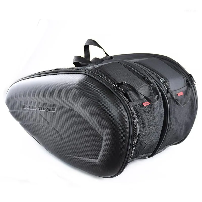 Motorcykelväskor Kolfiber Saddle Bag Travel Knight Bagage SaddleBags Väska Motorbike Baksätet med vattentät regnskydd1