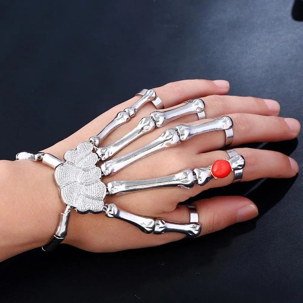 Punk nachtclub vinger ring voor mannen skelet skull bot hand armbanden armbanden kerst halloween cadeau party hand ketting decoraties HH9-3627