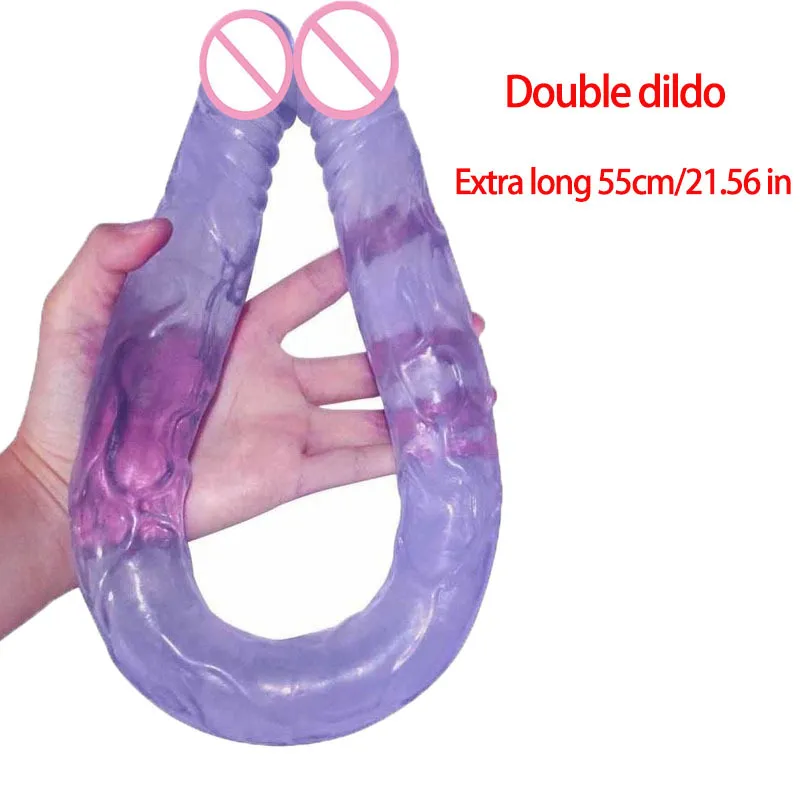 Dubbelhuvud Dildo Flexibelt Lång DUAL Avslutad Penis Jelly Sexleksaker för Lesbisk Masturbator Anal Dildos 201209