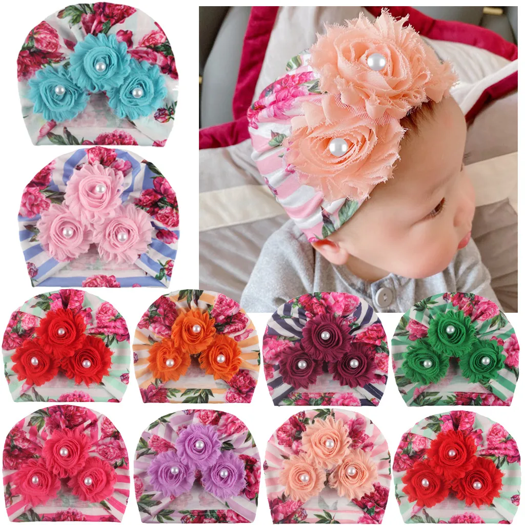 Ins Kids Schmuck Europa Amerika Streifen Frühling Herbst Baby Girls Blumenhut Kinder Stereo Blume Perle Hut Kinder Kopfbedeckung C6803