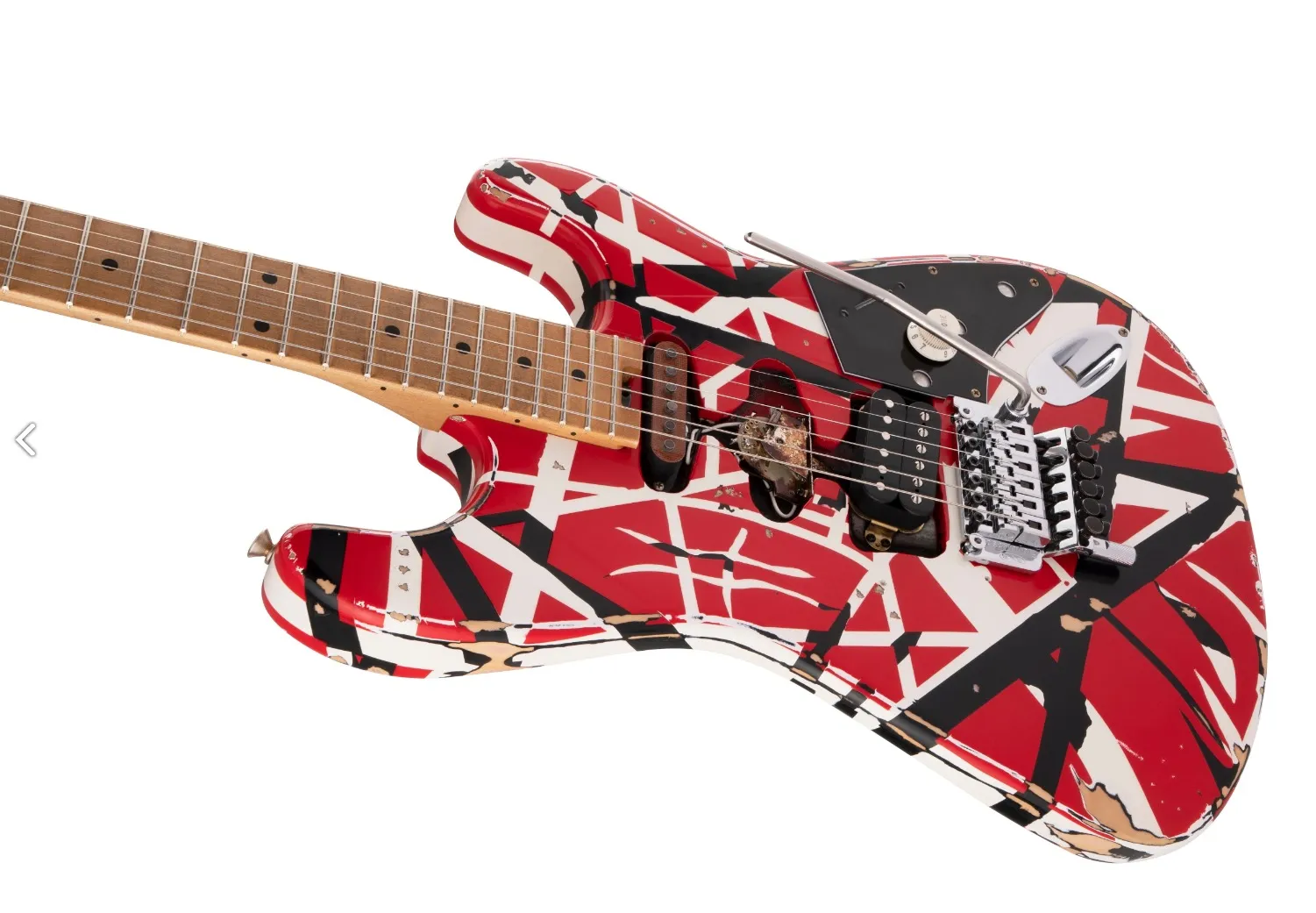 Rare Edward Eddie Van Halen Noir Blanc Rayé Rouge Heavy Relic Stein Guitare Électrique Manche En Érable, Floyd Rose Tremolo Écrou De Verrouillage