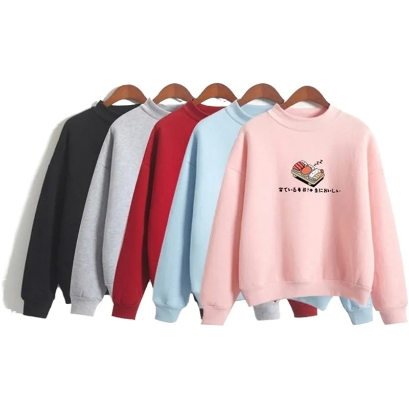 Women's Cartoon Sushi Funny Hoodies Sweatshirts Long Sleeve O-neck Cotton Pullovers Spring Femme Harajuku 2XL Tracksuits 201211