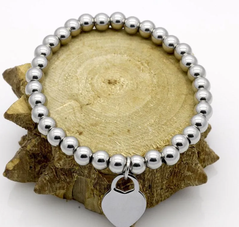 stainless steel jewelry fashion peach heart bracelet beaded chain female titanium rose gold silver cuff bracelet for man steel jewelry