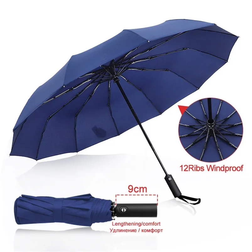 Parapluie automatique 3 pliants résistant au vent fort Hommes Parasol Femmes Pluie 12Ribs Grand Parapluies Cadeau d'affaires Portable Paraguas 201218