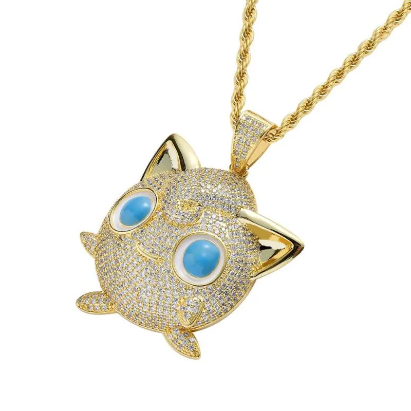 Hip hop Bling Iced Out CZ Pendant Cute Necklace with Rope Chain Gold Silver Color Cubic Zircon Jewelry For Gift