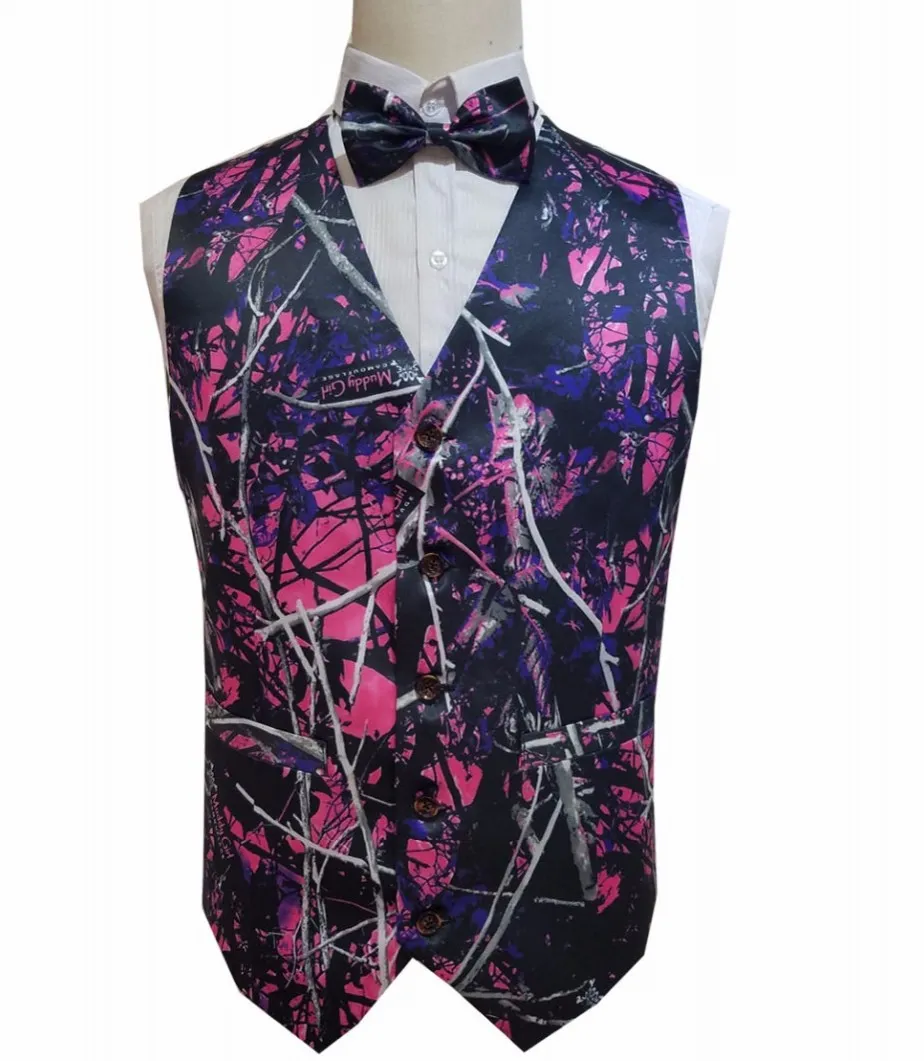 2023 Nya camo brudgum västar land gård brudgummen väst Slim fit mens kostym Vest Prom Wedding Waistcoat klädsel Hunter (Vest+Bow) Real Image