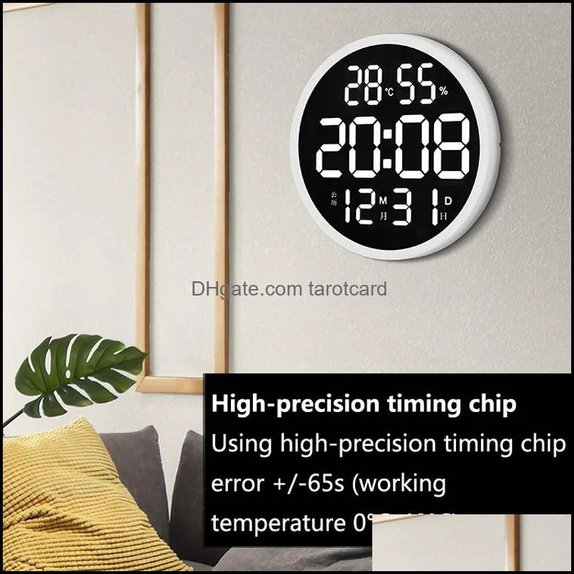 Large LED Digital Wall Clock Modern Design Temperature Humidity Electronic with Dual Alarms Watch Home Decor 12 Inch