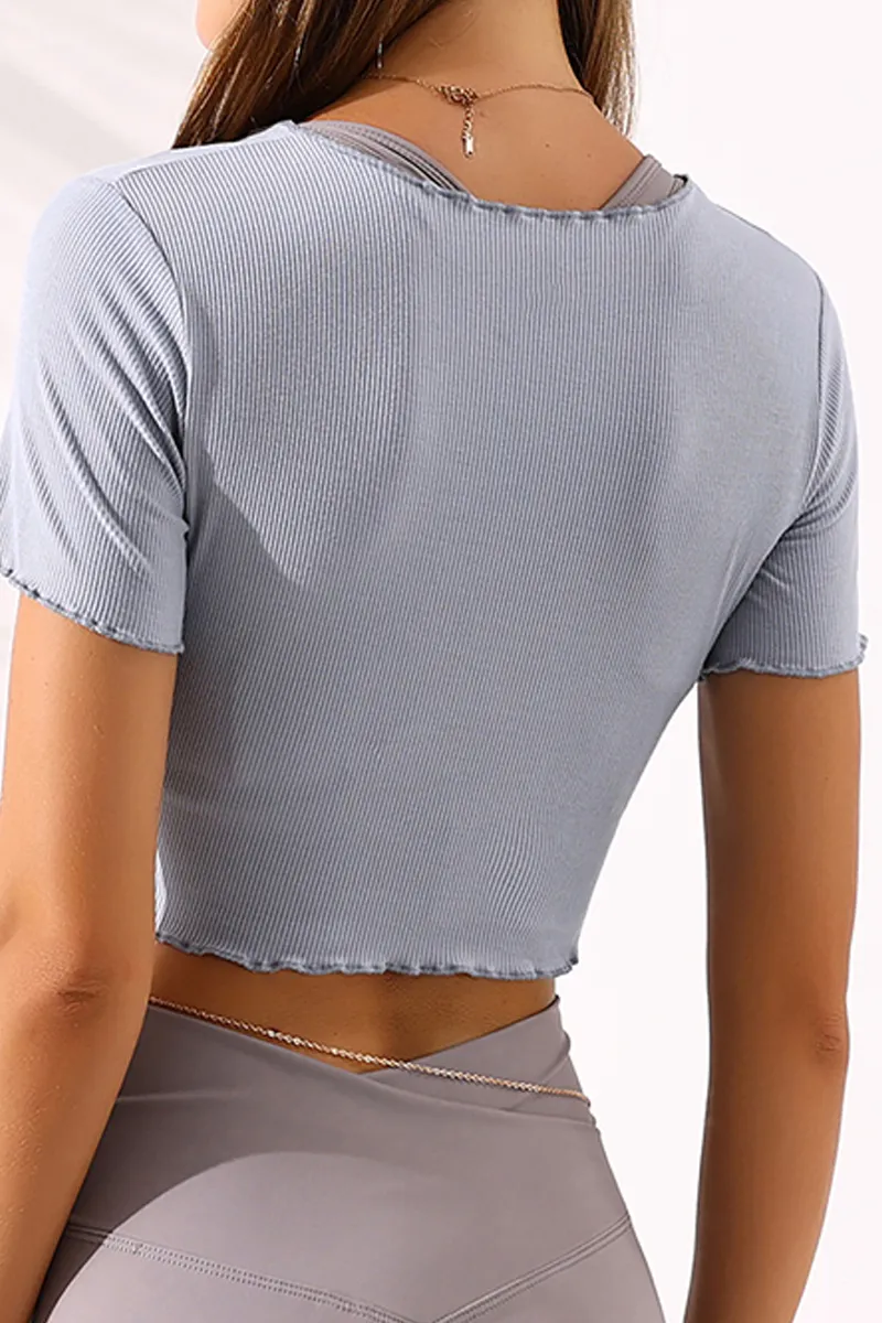 lu-T969 tenue de yoga T-shirt à séchage rapide pour femmes avec cordon de serrage à manches courtes hauts de sport minces sexy ajusté à manches courtes r2451