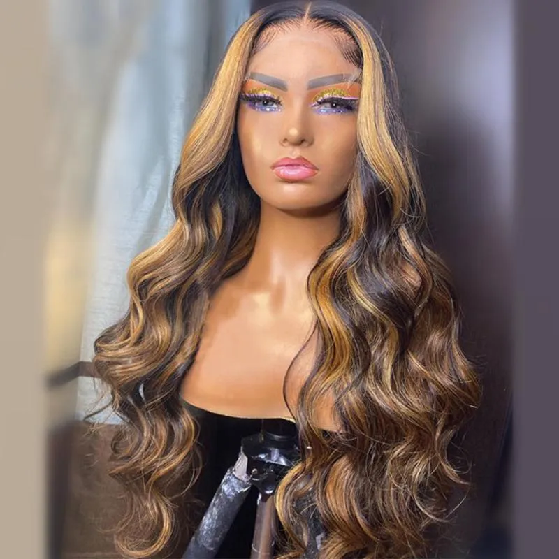 Бразильские девственницы человеческие волосы кружева передние человеческие парики волос предварительно сорванные с детским волосами свободная волна подчеркивает парик омбре медовый белокурый цвет