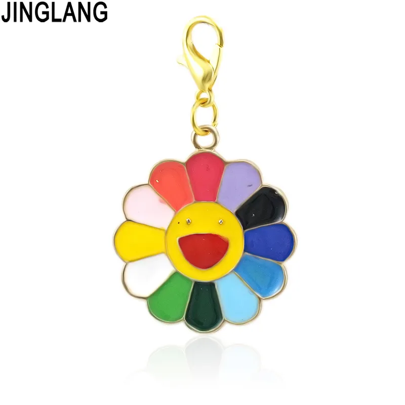 Jinglang novo esmalte de natal sol flor charme para jóias fazendo moda brinco pingente pulseira e colar encantos