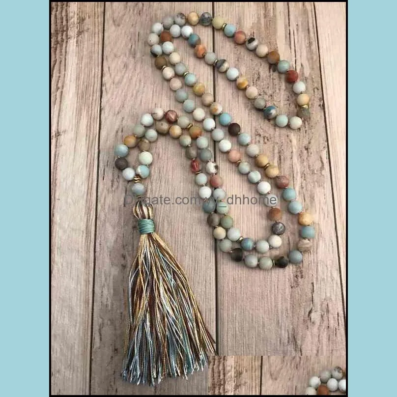 Hanger kettingen hangers sieraden matte korrel ketting 108 mala kralen hand geknoopte meditatie Lange zijde Tassel Yoga 220121 Drop Delive