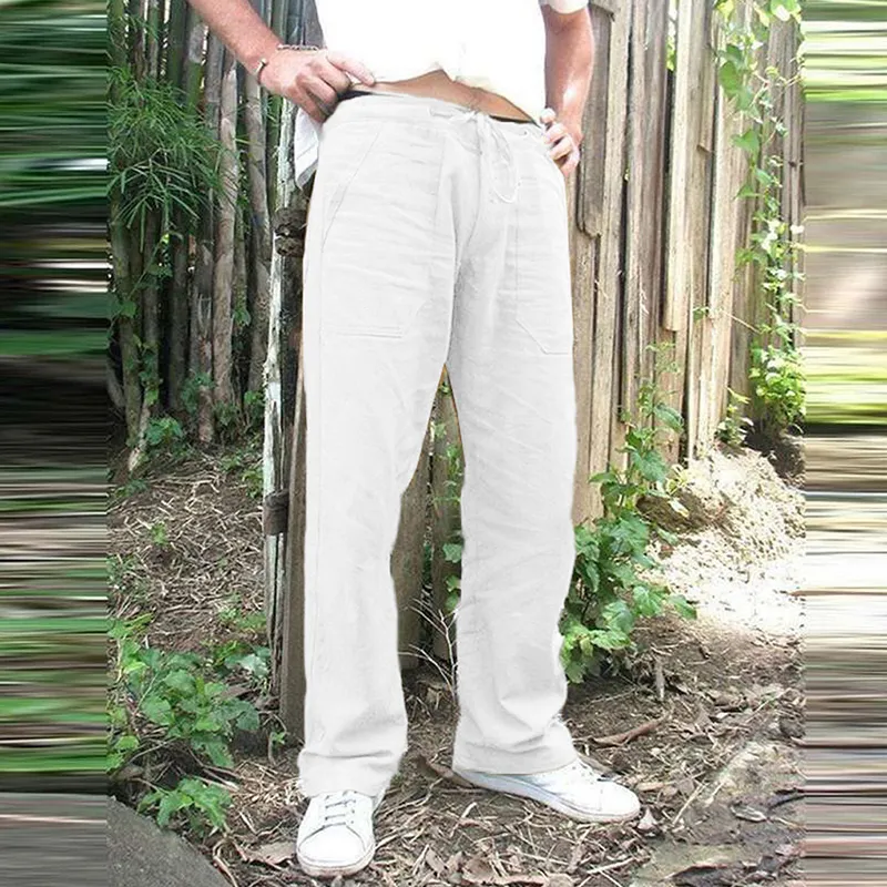 Pantaloni Casual Di Lino Di Canapa Maschile Tasche Vintage Sciolte Pantalone Dritto Da Yoga Palestra Pantaloni Larghi Di Colore Solido Piu Dimensioni 2024 Da 19 16 DHgate