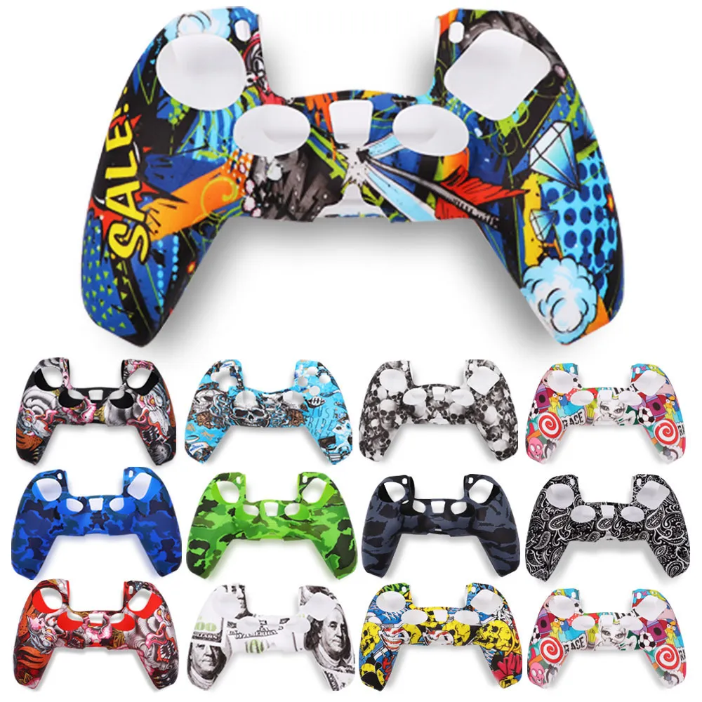 För PS5 PlayStation 5 Hud Soft Gel Silikon Skyddskåpa Grip Case Camouflage Skull Cartoon Flower 50pcs / Lot