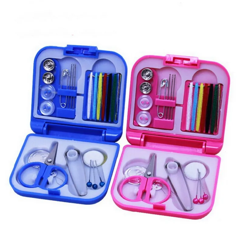 Draagbare DIY Craft Gereedschap Mini Husif Set Travel Naaien Kits Box Needle Threads Scissor Thimble Button Pin