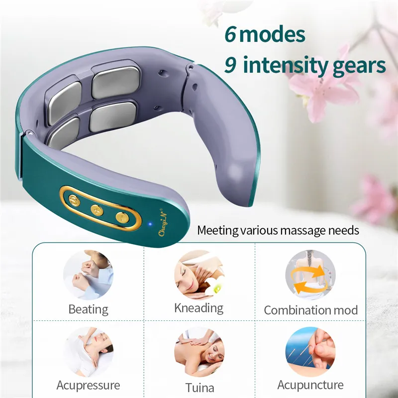 Smart Electric Neck and Shoulder Pulse Massager TENS Wireless Heat Vertebra cervicale Rilassa la macchina per il massaggio impastante antidolorifico