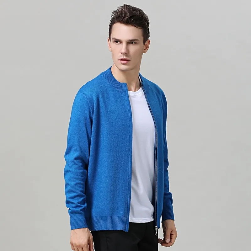 Mäns Zipper Cardigan Wool Sweater Solid Färg Casual Spring och Höst Loose Jacket Cashmere Sweater 201022