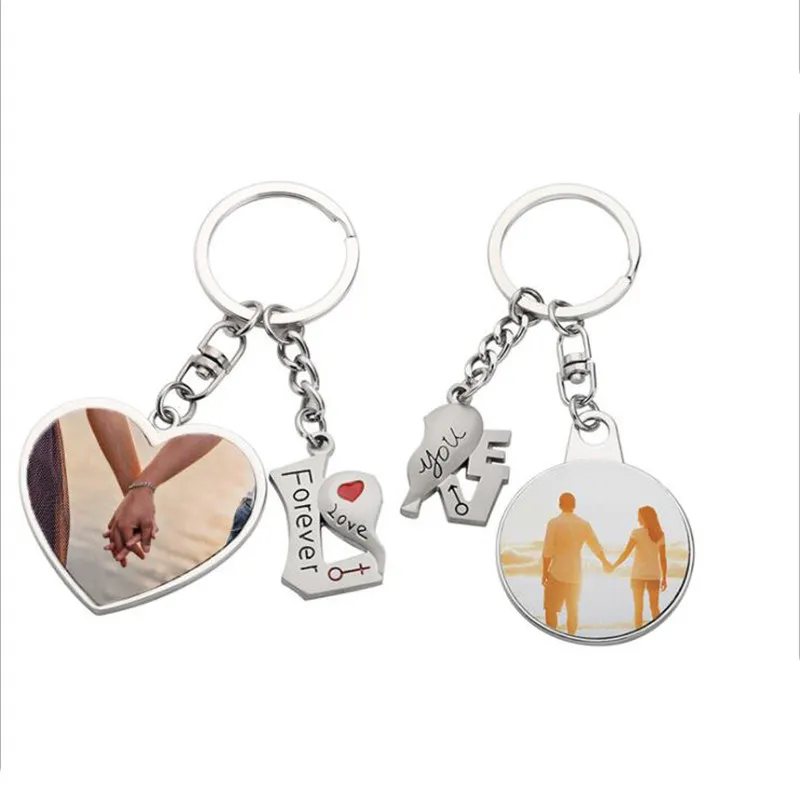 Sublimation Couple Keychain Favor Metal Letter Engraving Charm Heart-shaped Key Ring Romantic Valentine`s Day Gift