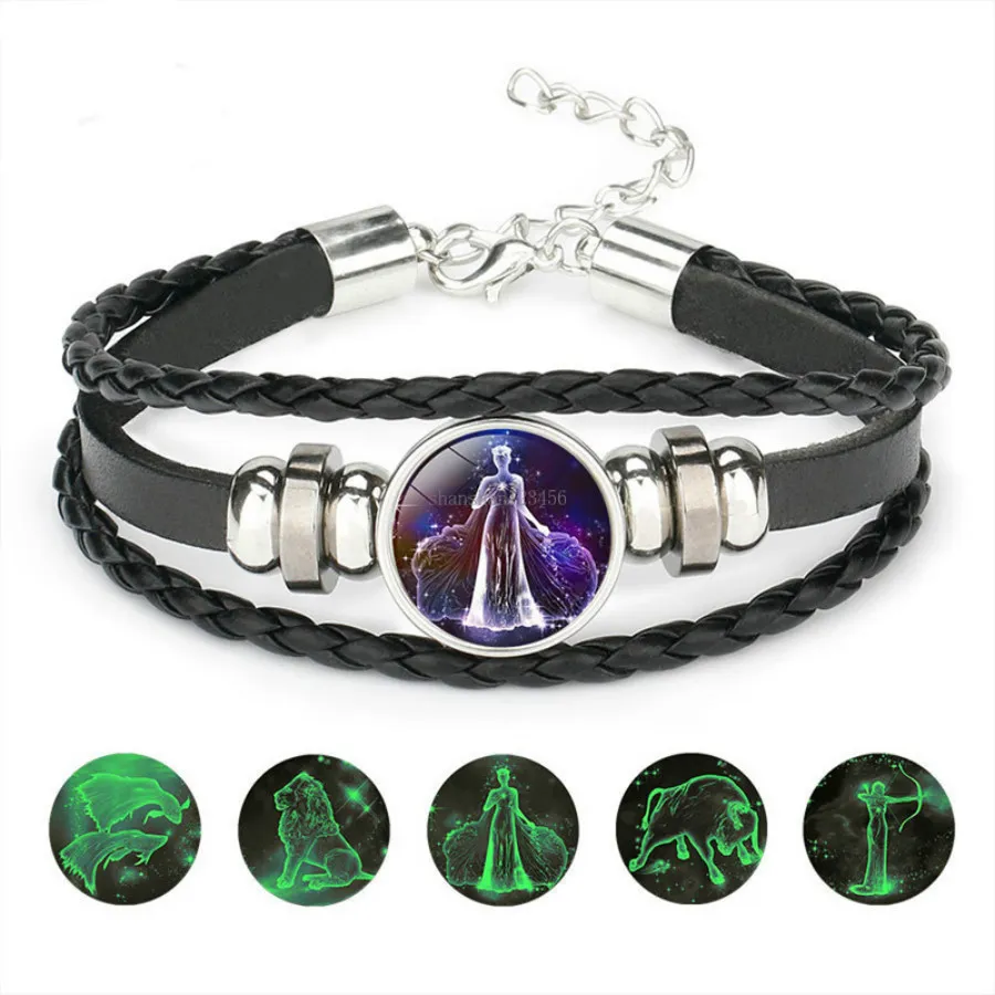 12 lueur dans le bracelet constell sombre Horoscope Signe charme multicouche bracelets d'enveloppement femmes hommes bijoux de mode volonté et cadeau de sable