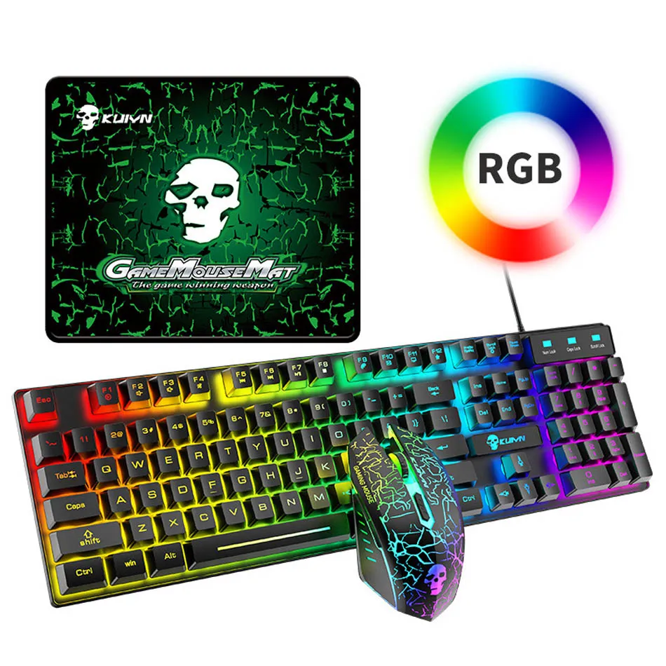 T6 RGB Gaming Keyboard Mouse Combos Backlit Colorful Light Ergonomic Mechanical USB Wired Game Mice Keyboards Set for Laptops Computer