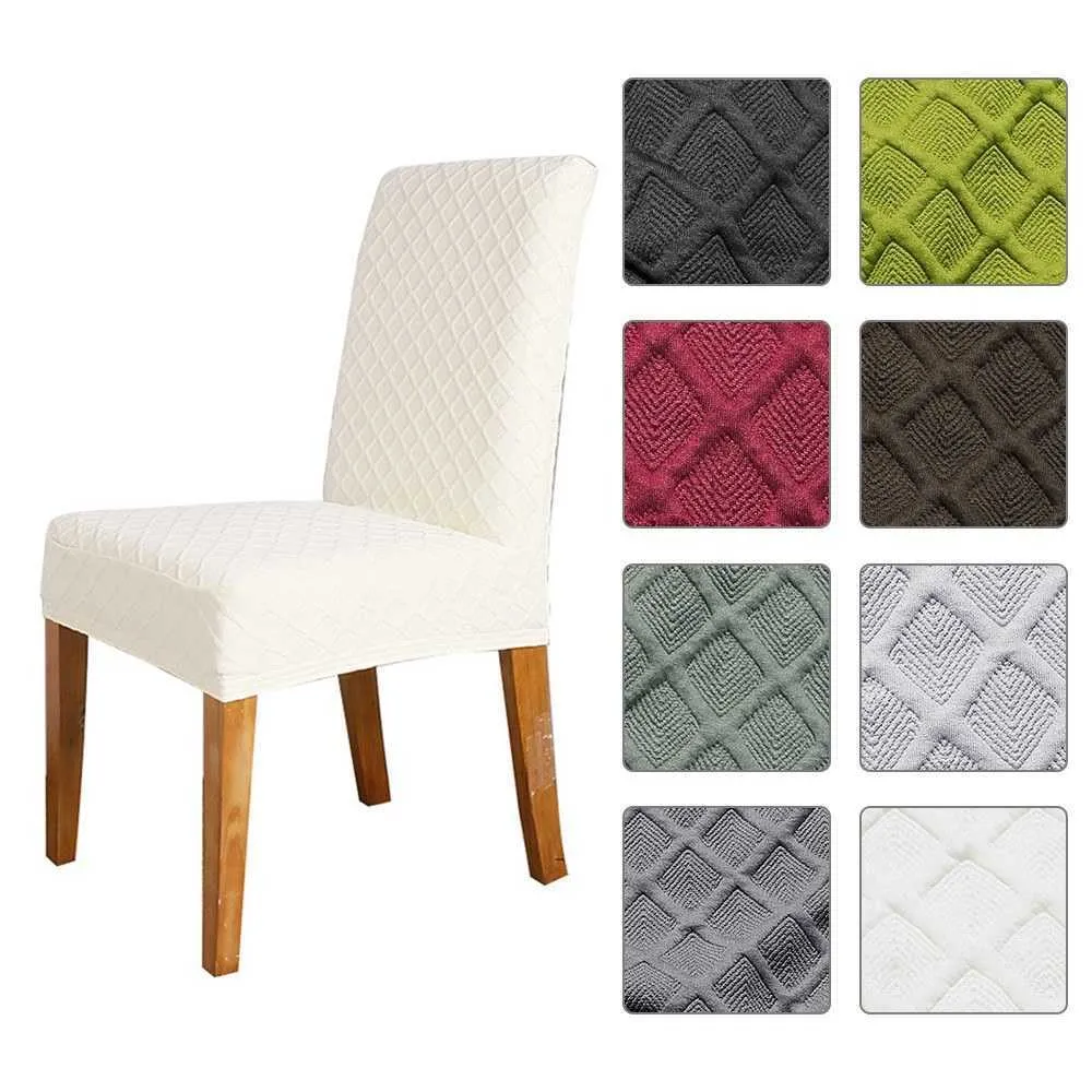 Housse de chaise extensible en treillis de diamant, housse de siège en tissu élastique lavable, courte couleur unie, pour salle à manger, hôtel